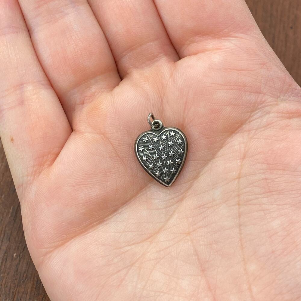 Vintage 925 Sterling Silver "Neva" Shooting Stars Puffy Heart Pendant Charm